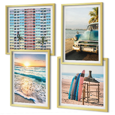 Ensemble de 4 tableaux Couchers de soleil à miami
