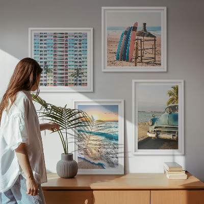 Ensemble de 4 tableaux Couchers de soleil à miami