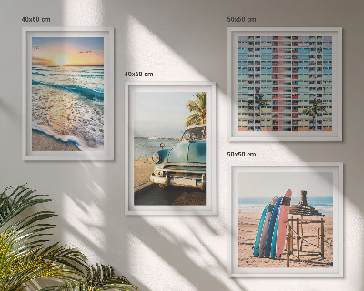 Ensemble de 4 tableaux Couchers de soleil à miami