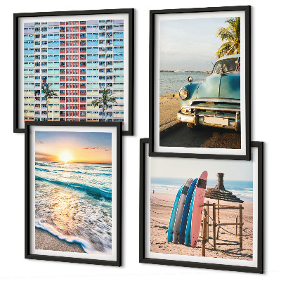 Ensemble de 4 tableaux Couchers de soleil à miami