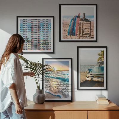 Ensemble de 4 tableaux Couchers de soleil à miami