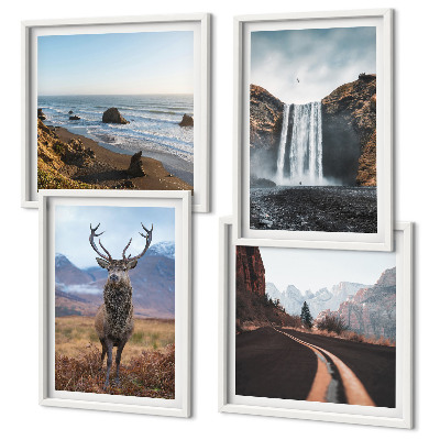 Polyptyque z cadres Paysages de montagne, cascades, cerfs, plages