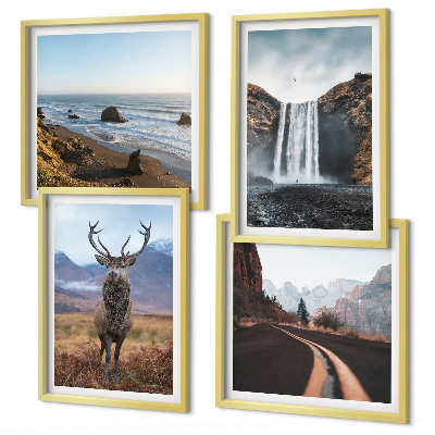 Polyptyque z cadres Paysages de montagne, cascades, cerfs, plages