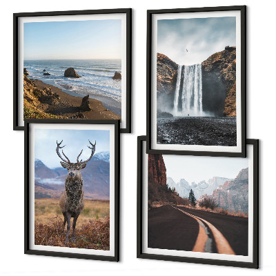 Polyptyque z cadres Paysages de montagne, cascades, cerfs, plages