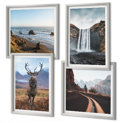 Polyptyque z cadres Paysages de montagne, cascades, cerfs, plages