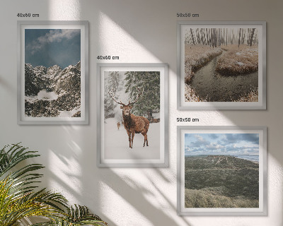 Ensemble de 4 tableaux Paysage de forêt de cerfs enneigés de montagne