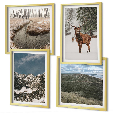 Ensemble de 4 tableaux Paysage de forêt de cerfs enneigés de montagne