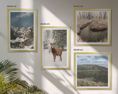 Ensemble de 4 tableaux Paysage de forêt de cerfs enneigés de montagne