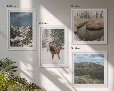 Ensemble de 4 tableaux Paysage de forêt de cerfs enneigés de montagne