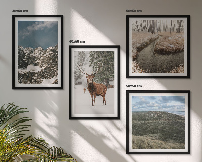 Ensemble de 4 tableaux Paysage de forêt de cerfs enneigés de montagne