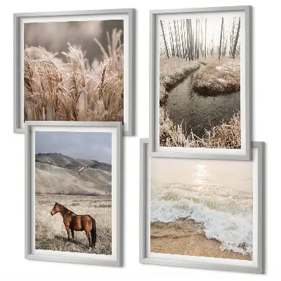 Mur de tableaux chevaux dans un paysage de forêt d'herbes marines