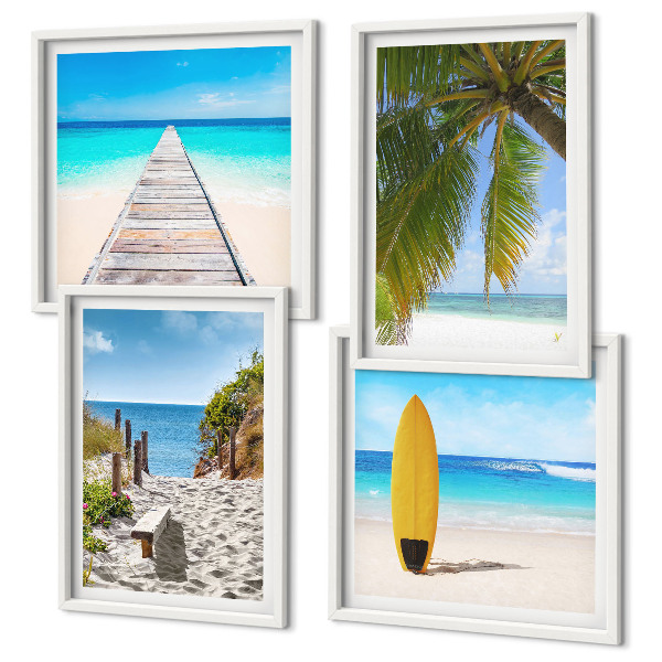 Ensemble de 4 tableaux Vue de vacances sur la plage et les palmiers