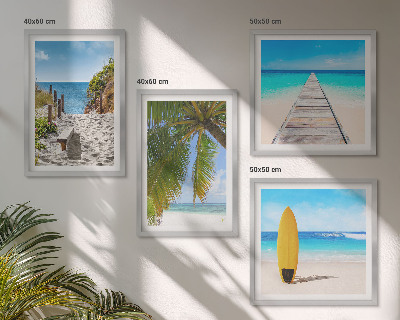 Ensemble de 4 tableaux Vue de vacances sur la plage et les palmiers
