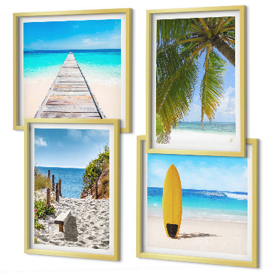 Ensemble de 4 tableaux Vue de vacances sur la plage et les palmiers