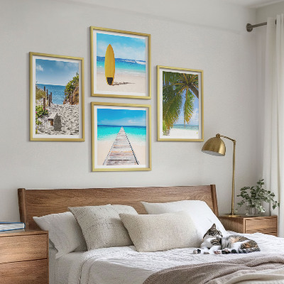 Ensemble de 4 tableaux Vue de vacances sur la plage et les palmiers