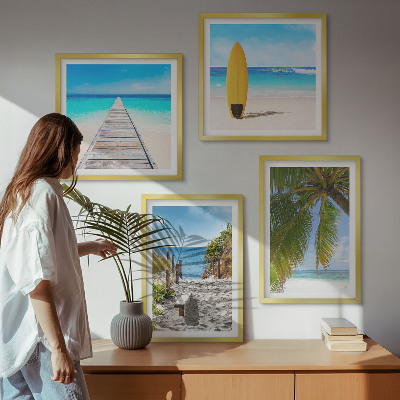 Ensemble de 4 tableaux Vue de vacances sur la plage et les palmiers