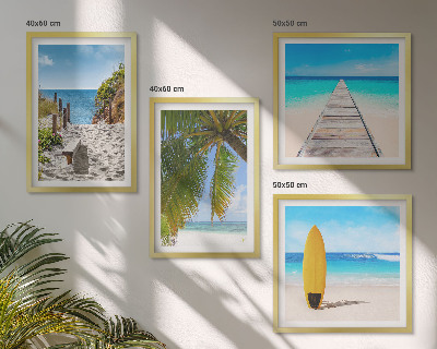 Ensemble de 4 tableaux Vue de vacances sur la plage et les palmiers