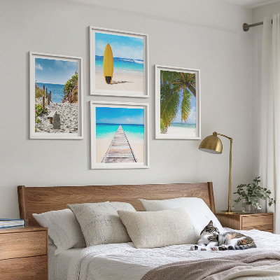 Ensemble de 4 tableaux Vue de vacances sur la plage et les palmiers