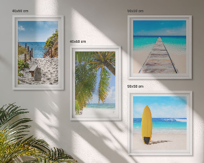 Ensemble de 4 tableaux Vue de vacances sur la plage et les palmiers