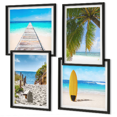 Ensemble de 4 tableaux Vue de vacances sur la plage et les palmiers