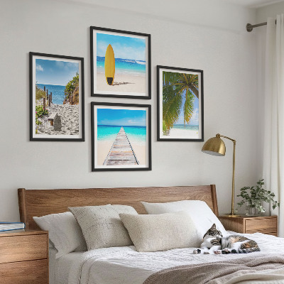 Ensemble de 4 tableaux Vue de vacances sur la plage et les palmiers