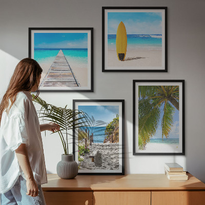 Ensemble de 4 tableaux Vue de vacances sur la plage et les palmiers