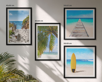 Ensemble de 4 tableaux Vue de vacances sur la plage et les palmiers