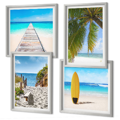 Ensemble de 4 tableaux Vue de vacances sur la plage et les palmiers