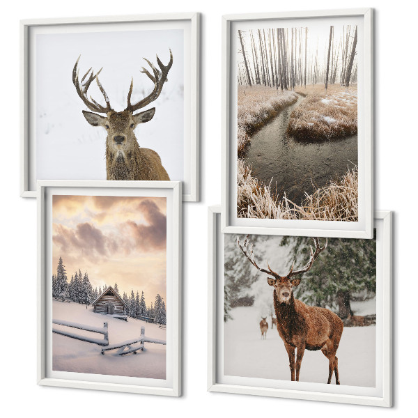 Mur de tableaux Paysage d'hiver avec cerfs