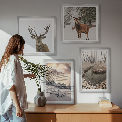 Mur de tableaux Paysage d'hiver avec cerfs