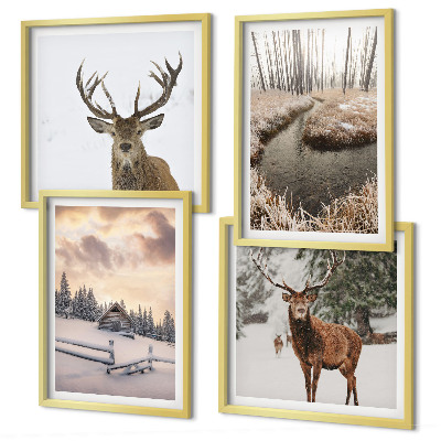Mur de tableaux Paysage d'hiver avec cerfs