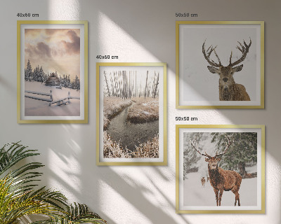 Mur de tableaux Paysage d'hiver avec cerfs