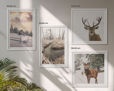 Mur de tableaux Paysage d'hiver avec cerfs