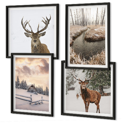 Mur de tableaux Paysage d'hiver avec cerfs