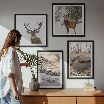 Mur de tableaux Paysage d'hiver avec cerfs