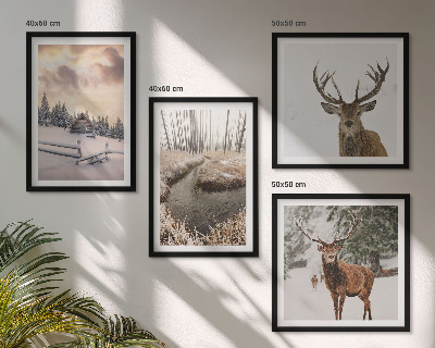 Mur de tableaux Paysage d'hiver avec cerfs