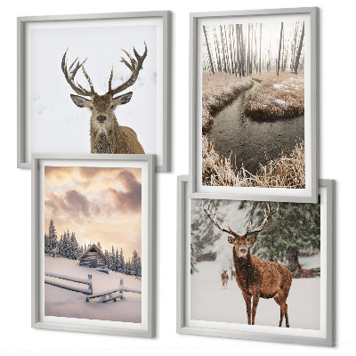 Mur de tableaux Paysage d'hiver avec cerfs