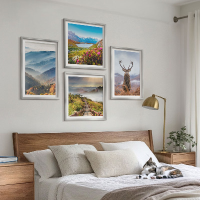 Ensemble de 4 tableaux Lac paysage montagneux cerf