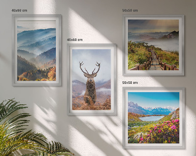 Ensemble de 4 tableaux Lac paysage montagneux cerf
