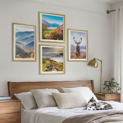 Ensemble de 4 tableaux Lac paysage montagneux cerf