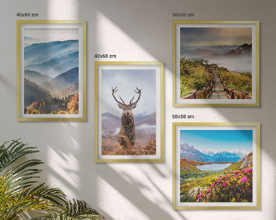Ensemble de 4 tableaux Lac paysage montagneux cerf