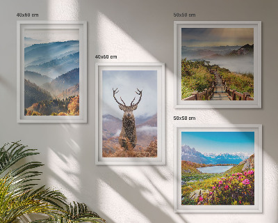 Ensemble de 4 tableaux Lac paysage montagneux cerf