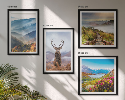 Ensemble de 4 tableaux Lac paysage montagneux cerf