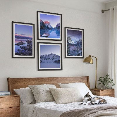 Mur de tableaux Paysages de montagne, coucher de soleil, eau