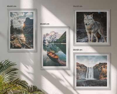 Ensemble de 4 tableaux Montagnes lacs cascade loup