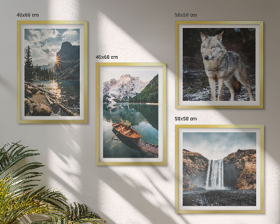 Ensemble de 4 tableaux Montagnes lacs cascade loup
