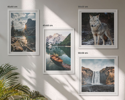 Ensemble de 4 tableaux Montagnes lacs cascade loup