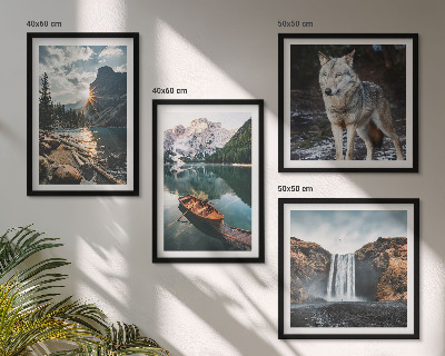 Ensemble de 4 tableaux Montagnes lacs cascade loup