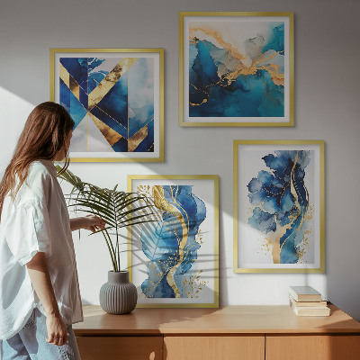 Mur de tableaux Motifs abstraits bleus