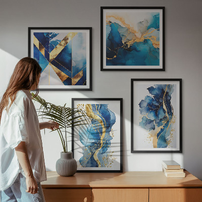 Mur de tableaux Motifs abstraits bleus